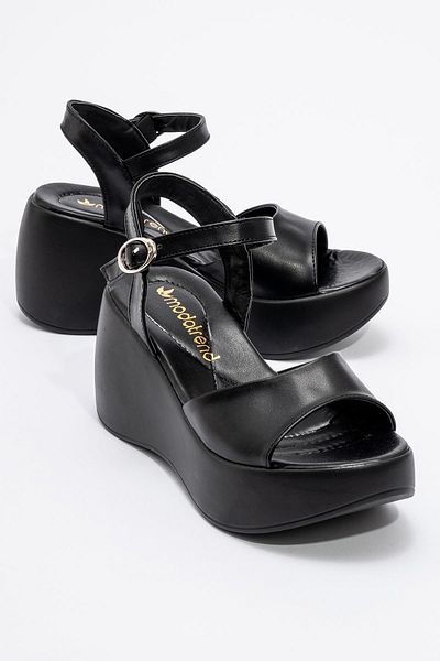 CCWAY AYAKKABI Women's Piping Heeled Sandals Black