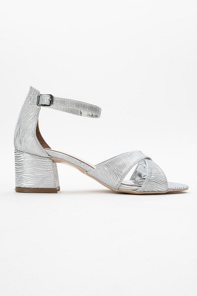 CCWAY AYAKKABI Cross Strap Women's Heeled Sandals Silver Water
