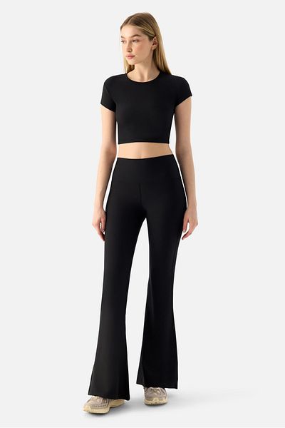 Superstacy Melina High Waist Flared Leg Black Sports Leggings