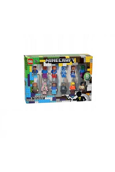 OEM Set of 12 Minecraft figurines with accessories, Steve and Zombie Blocks, multicolor, 4 cm