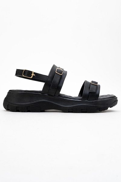 CCWAY AYAKKABI Women's Double Buckle Sandals Black