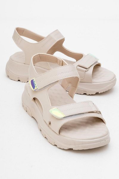 CCWAY AYAKKABI Women's Double Velcro Sandals Beige