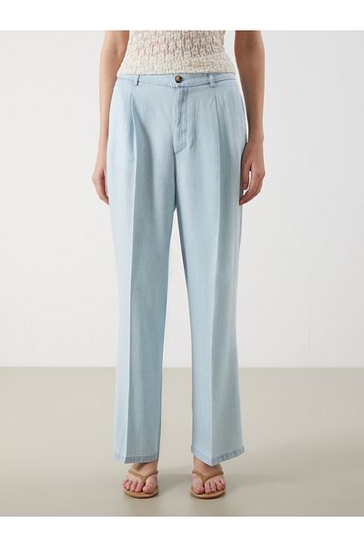 LC Waikiki Wideleg Women's Jeans Trousers with Belt on the Waist
