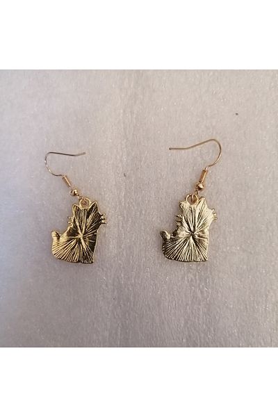 Butik Tülin Authentic Gold Metal Powder Color Enamel Tiny Cat Dangle Earrings 3.5X1.7Cm Made in Thailand
