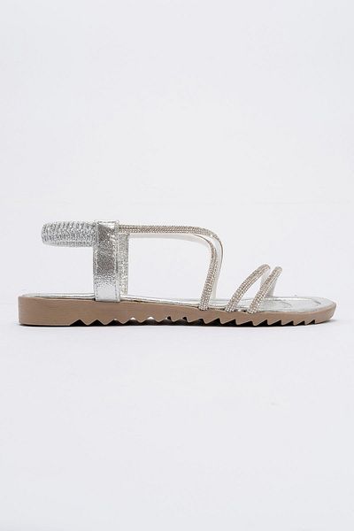 CCWAY AYAKKABI Women's Cross Stone Sandals Silver