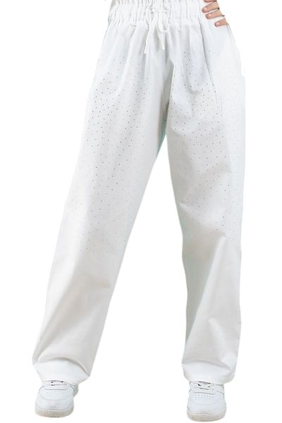 İrem Çocuk Giyim Girl's Stone Detailed Ecru Color Oversize Trousers with Elastic Waist and Pockets
