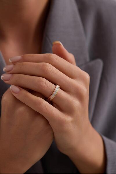 Tufanlar Kuyumculuk 14 Ayar Renkli Çizgili Alyans Altın Yüzük