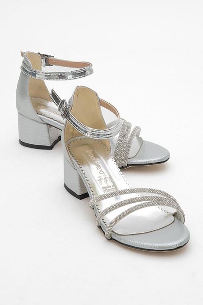 CCWAY AYAKKABI Children's Stone Heeled Sandals; Silver