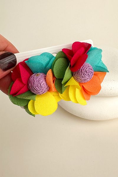 Modex Bohemian Style Colorful Fabric Flower Earrings (4cm)