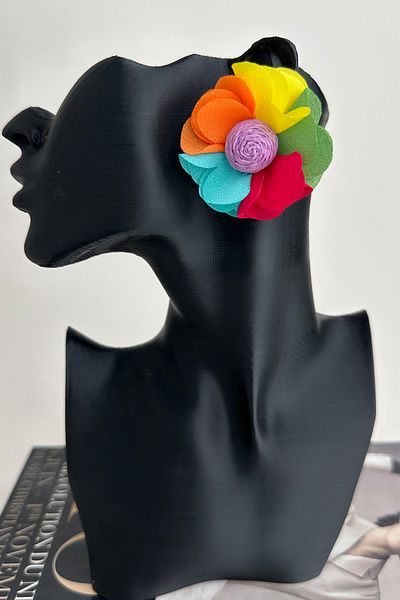 Modex Bohemian Style Colorful Fabric Flower Earrings (4cm)