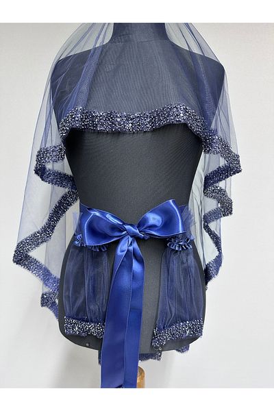 Hayalperest boncuk Bridal Veil Waterway Design Bridal Henna Veil Saks Blue