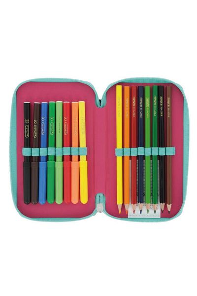 Herlitz Herlitz pencil case, 23 pieces, 2 compartments, Pink Stars motif