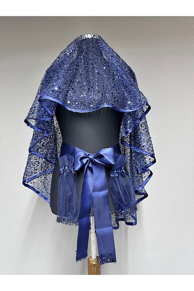 Hayalperest boncuk Velora Modern Veil Set Decorated with Sparkling Sequins and Bead Details Navy Blue