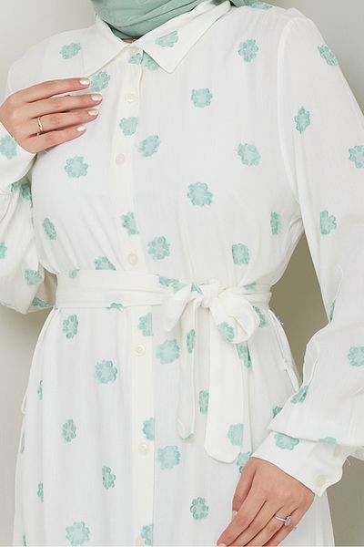 Bestenur Φόρεμα με ζώνη Anif Flower Pattern 1554 - Mint