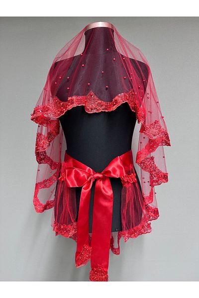 Hayalperest boncuk Celeste Pearl Special Design Veil Women's Bridal Henna Veil Red