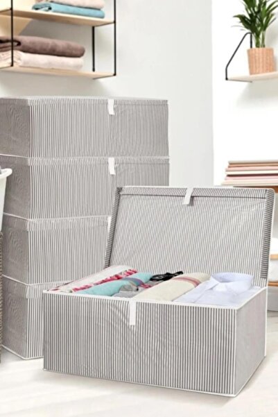 woodhub Gri Kapaklı Kutu Hurç, Boy 70x40x30, Yastık ve Yorgan, Baza Altı, Çok Amaçlı