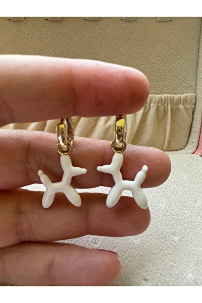 Beyaz Balon Köpek 925 Ayar Gümüş Küpe