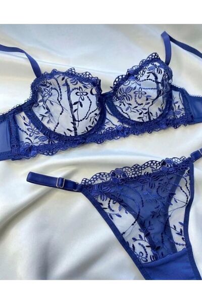 ARONA Mornarsko plava Mornarska Sa žicom Broderija Set grudnjaka - Set donjeg...