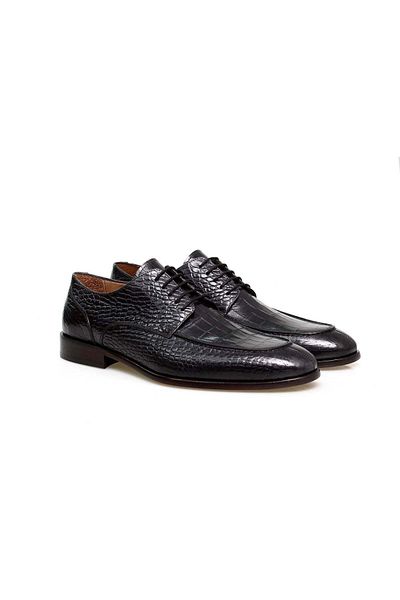 Butik Dark Gray Color Lace up Khaki Leather Men's Shoes