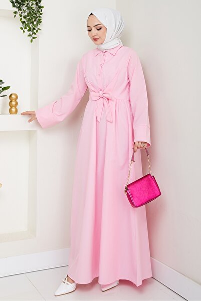 Bestenur Φόρεμα Renda Waist Tie 1467 - Πούδρα