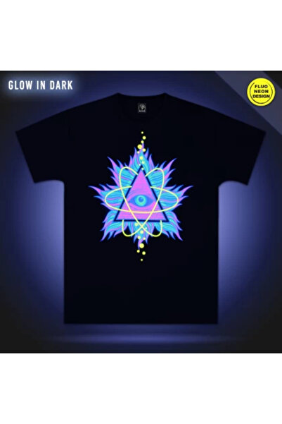 OEM Black Unisex T-shirt Fluorescent design Neon Masonic Eye graphic with short sleeves, 100% Cotton, L