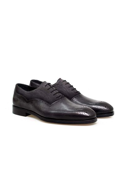 Butik Gray Color Lace-Up Genuine Leather Men's Shoes