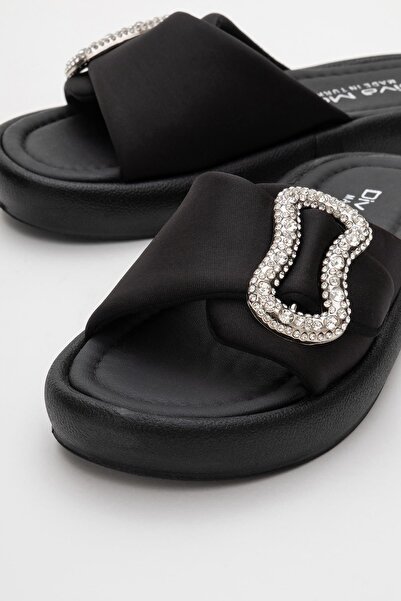 CCWAY AYAKKABI Women's Stone Buckle Slippers Black