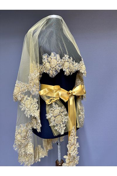 Hayalperest boncuk Serene Beaded Lace Henna Veil Stylish Design Honey