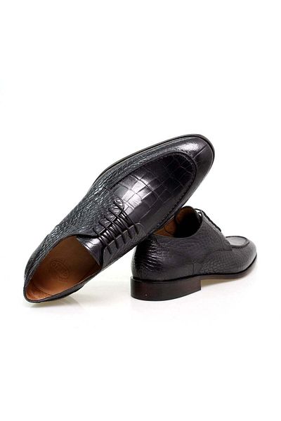 Butik Dark Gray Color Lace up Khaki Leather Men's Shoes