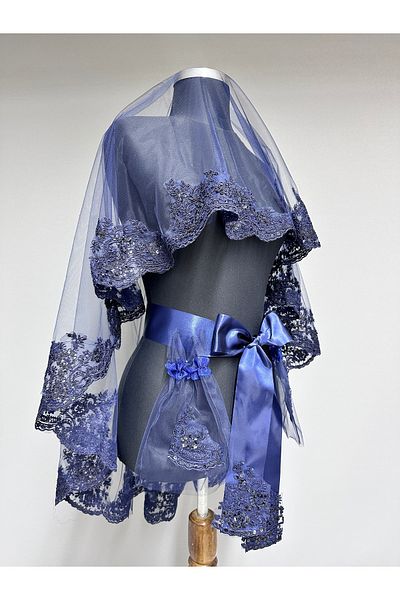 Hayalperest boncuk Lucina Henna Wedding Veil Embroidered Bridal Veil Navy Blue