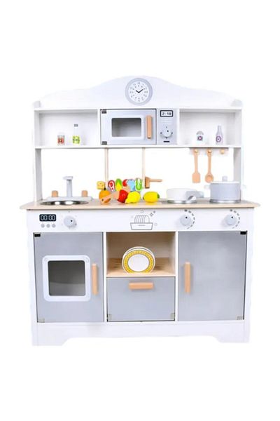 LITTLE ANGEL Kids Wooden Kitchen Toy – Pretend Cooking Japanese Playset With Food & Accessories