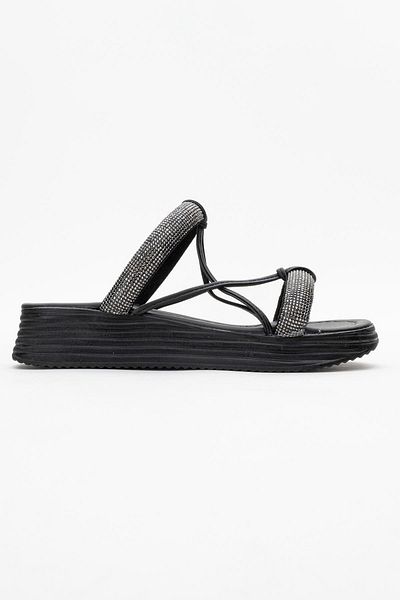 CCWAY AYAKKABI Women's Stone Flat Slippers Black Black