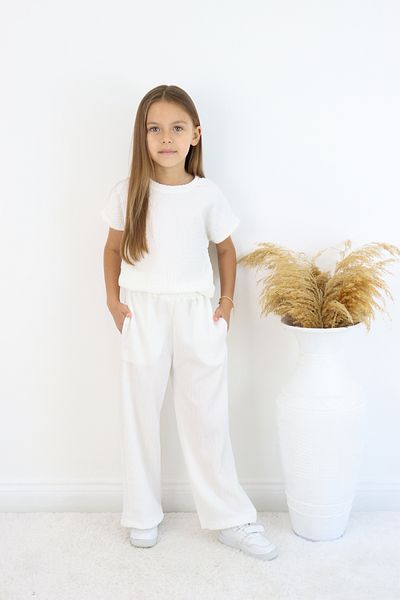 FESSHERA KİDS 💜 Girls' Special Textured Fabric Casual and Stylish Wide Leg Girls' Pants 💜