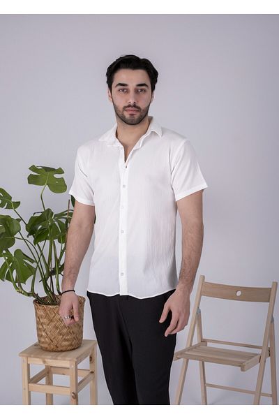 COHERENT Men's Colorful Special Production Spacious Oversize Wrinkle Fabric Bottom Top Short Sleeve Shirt Jogger Suit