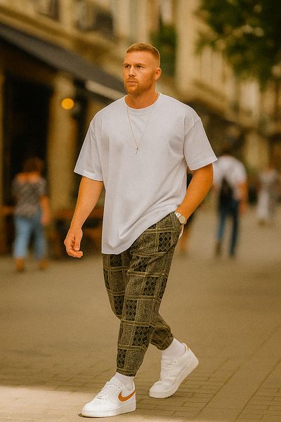 SUPERBLUE Ανδρικό παντελόνι με καρό χακί Jogger Shalwar
