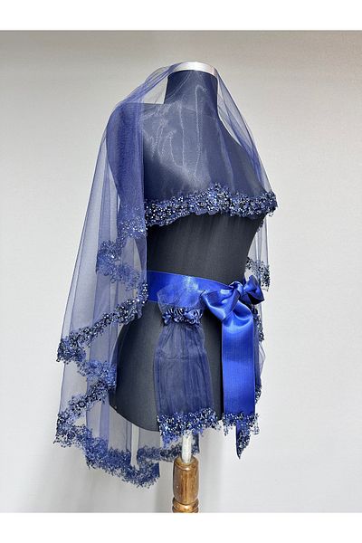 Hayalperest boncuk Amour Sparkling Sequin and Beads Decorated Modern Henna Veil Set Navy Blue