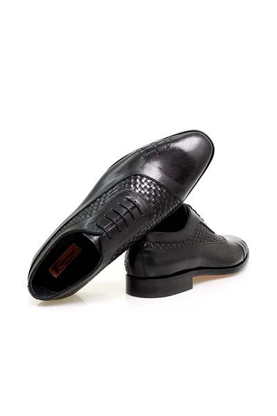 Butik Black Color Lace up Khaki Leather Knitted Men's Shoes