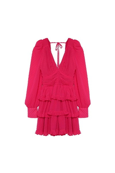 OllaCollection Fırfır Detaylı Elbise Fuşya