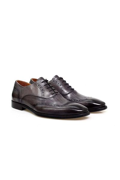 Butik Gray Color Lace-Up Genuine Leather Men's Shoes