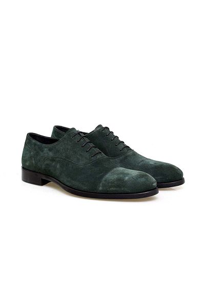 Butik Emerald Green Color Lace up Khaki Leather Suede Men's Shoes