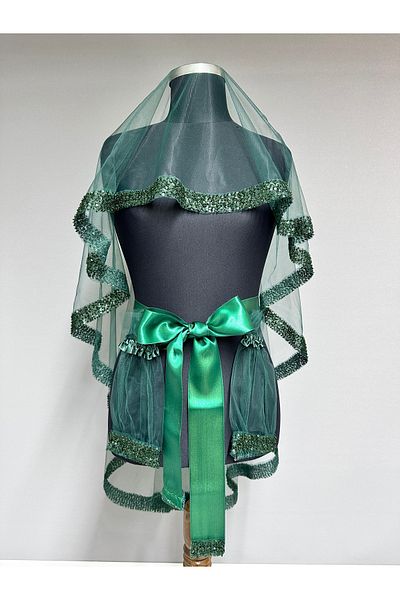 Hayalperest boncuk Bellia Elegant Bridal Henna Veil with Waterway Design Green