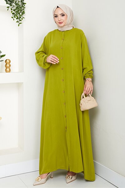 Bestenur Φόρεμα με κουμπιά πλήρους μήκους υφαντό βισκόζης Ferace 1556 - Fat Green