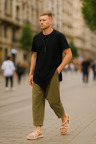 SUPERBLUE Men's Elastic Waist Loose Khaki Jogger Baggy Trousers