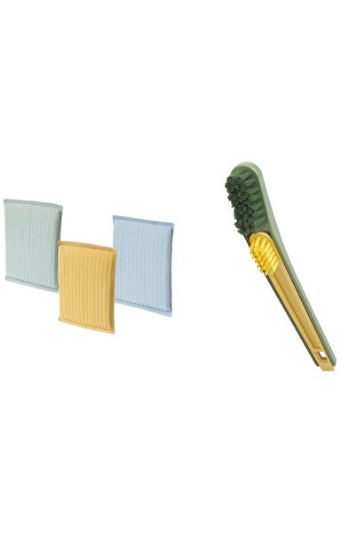 IKEA Pepprıg Cleaning Scrubbing Cloth 3 Pcs - Yellow, Green Brush 2 Pcs