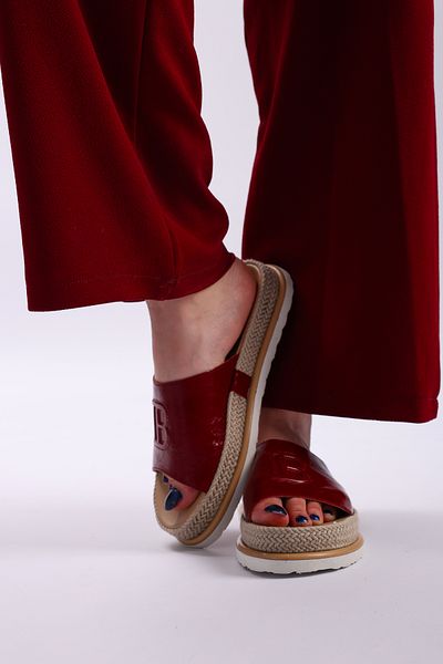SOFT Women's Genuine Leather Claret Red Patent Leather Color Eva Sole Orthopedic Daily Slippers