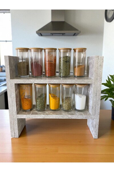 Sienta Home Dekoratif Doğal Ahşap Mutfak Baharat Rafı - Gri