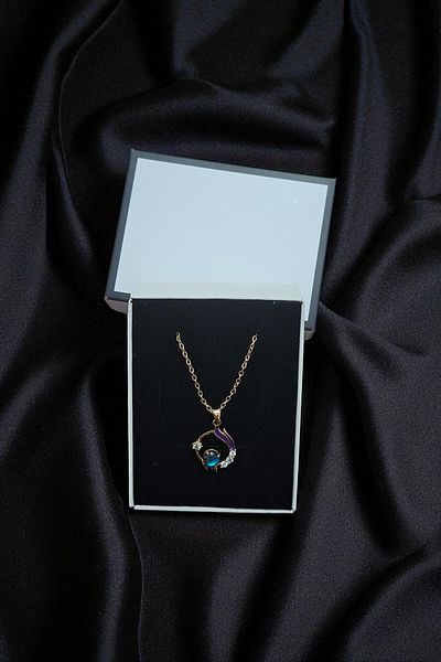 Vekorr Stoned Planet Sky Gold Color Necklace Boxed Tarnish Free Chain 45 cm