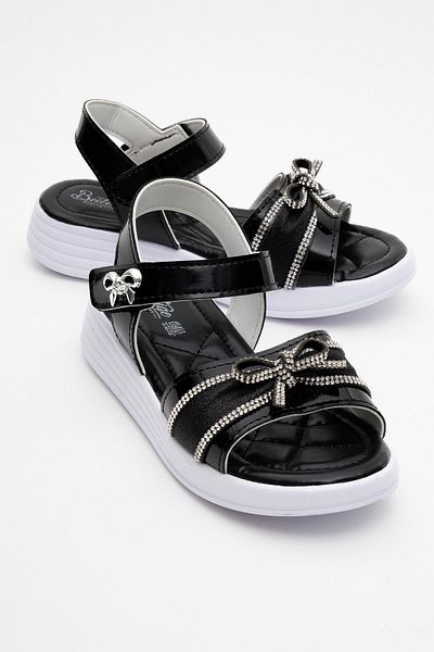 CCWAY AYAKKABI Children's Stoned Velcro Sandals Black