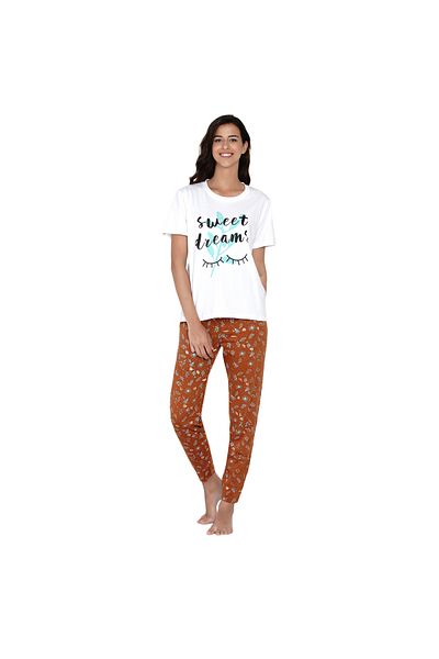 LAUREN SMITH Women's Pajama Set Half Sleeve Top with pants 2 Piece Sleepwear Cotton Ladies Soft Pjs Lounge Set