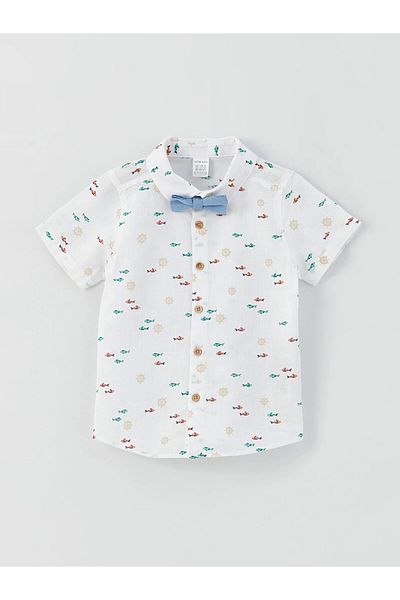 LC Waikiki Lcw Baby White Short Sleeve Printed Baby Boy 3 Piece Set